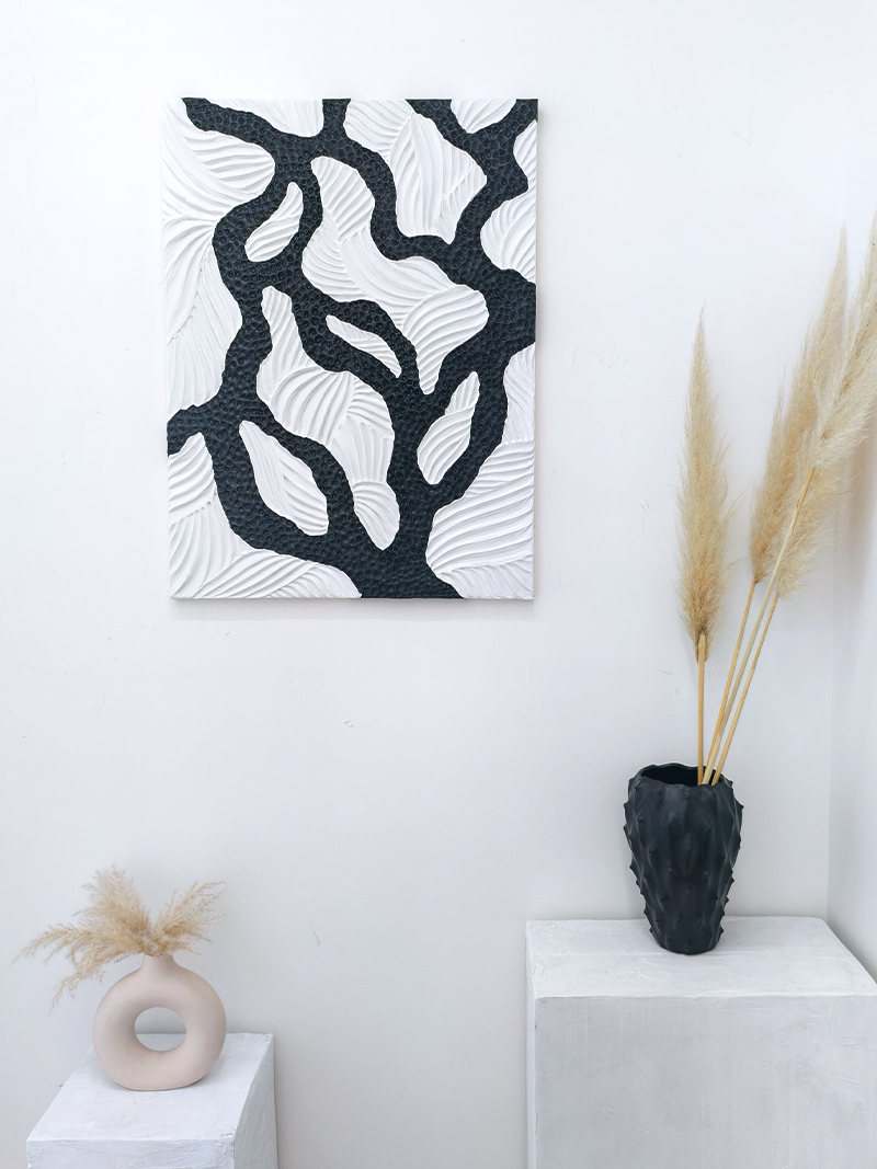 černobílý minimalistický zen wabi sabi obraz kořenů