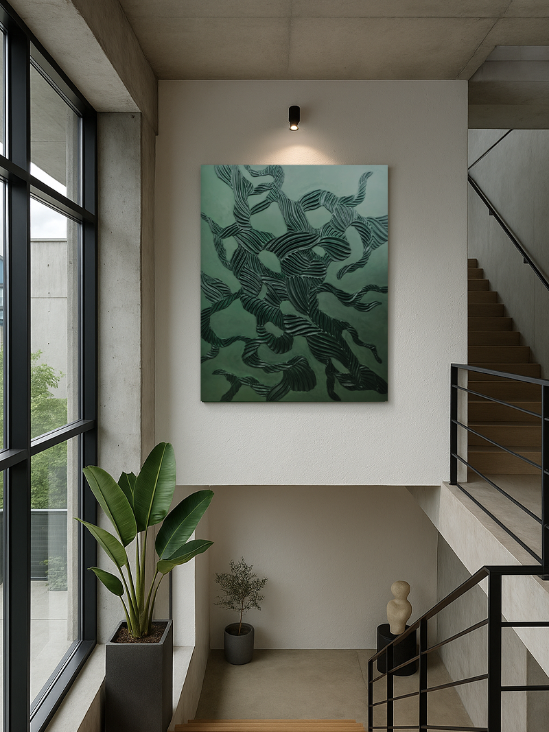 zelený minimalistický strukturální obraz kořenů, s přírodními motivy